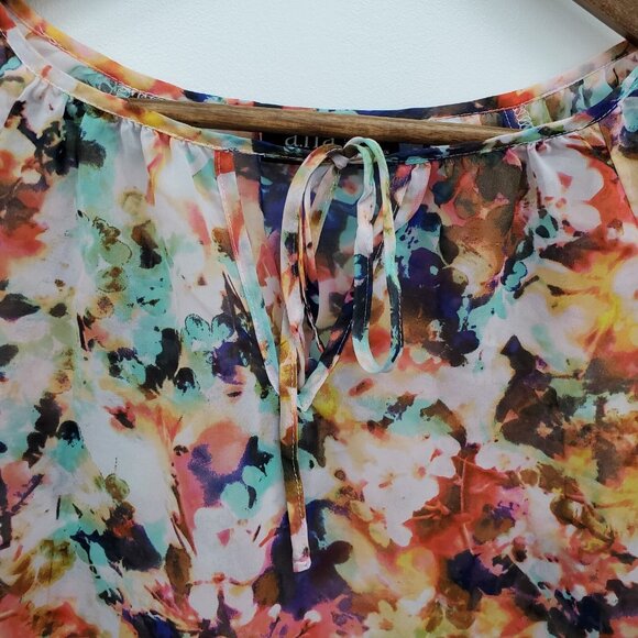 A.n.a Petite Floral Chiffon Blouse Size PL Sheer Peasant Tie Neck Boho Top - Picture 10 of 15